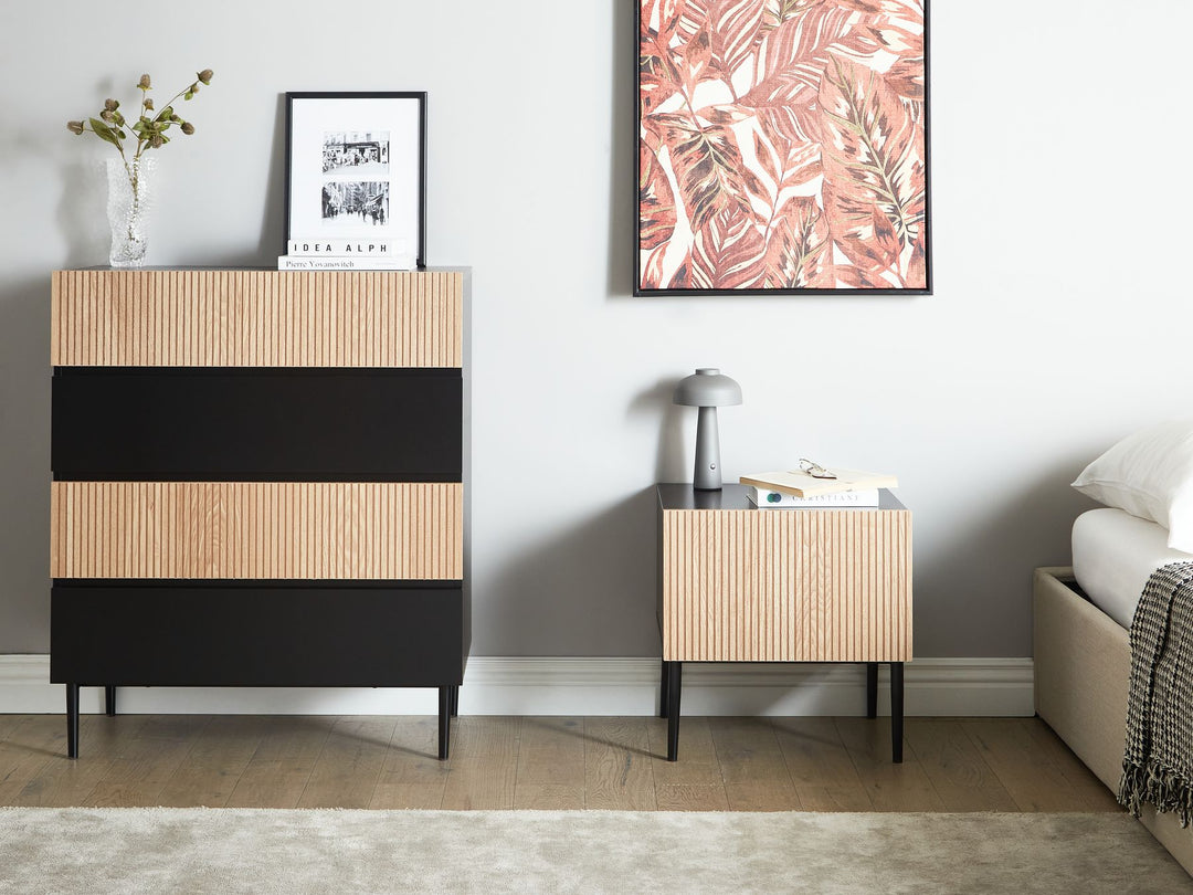 4 Drawer Chest Wood Natural Ash Wood Black Bratchell