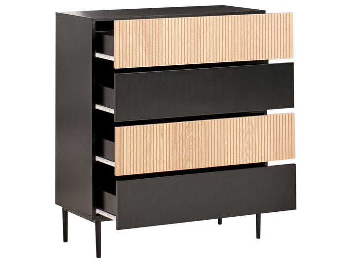 4 Drawer Chest Wood Natural Ash Wood Black Bratchell