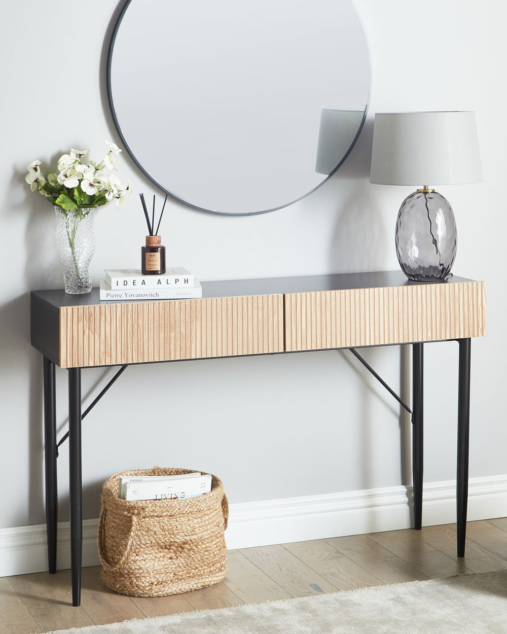 Console Table Wood Natural Ash Wood Black BLYTHE 