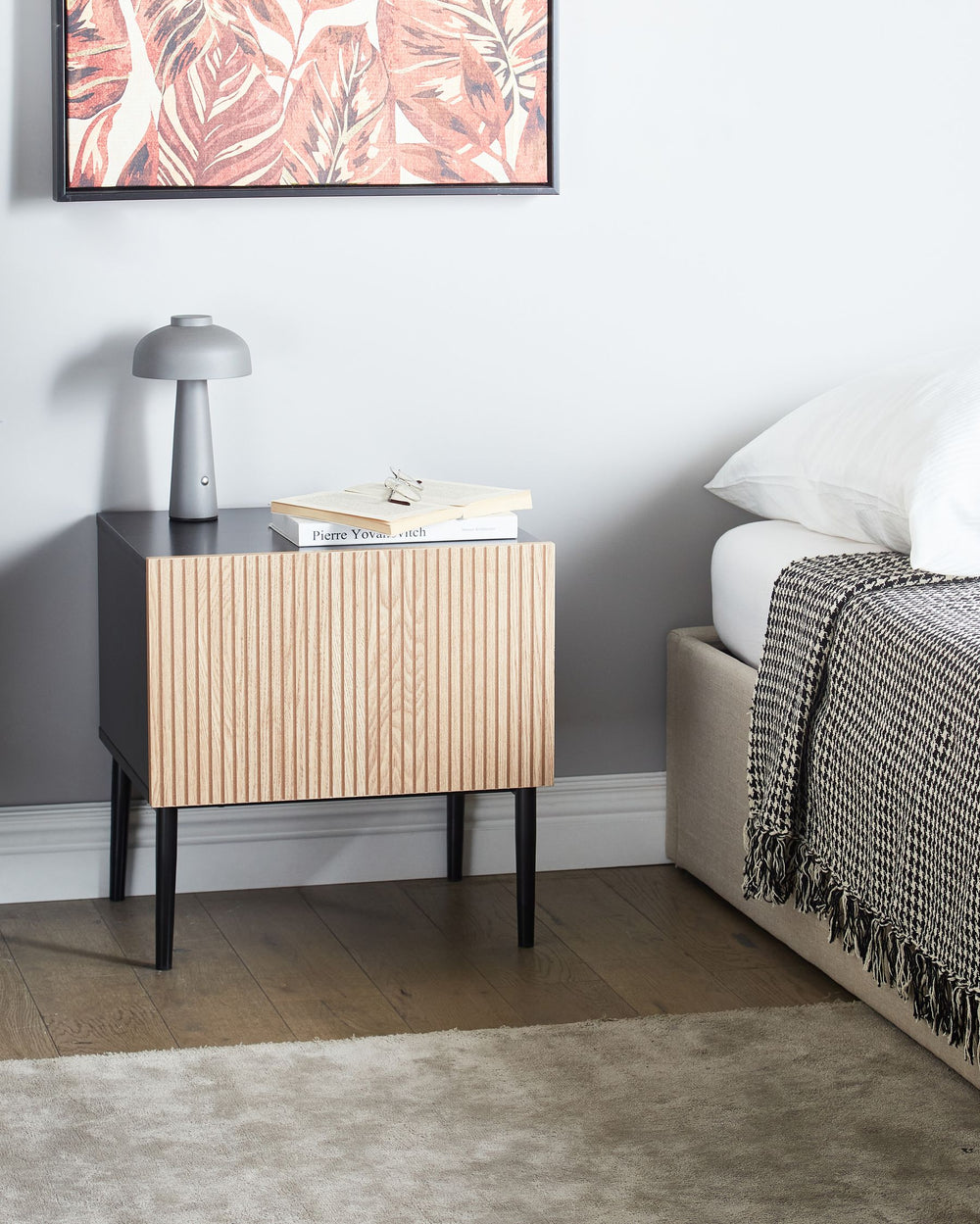 Bedside Table Natural Ash Wood Black BLYTHE 