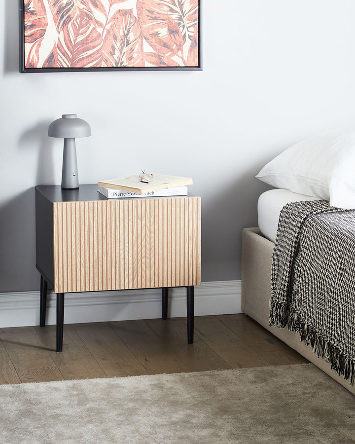 Bedside Table Natural Ash Wood Black BLYTHE 