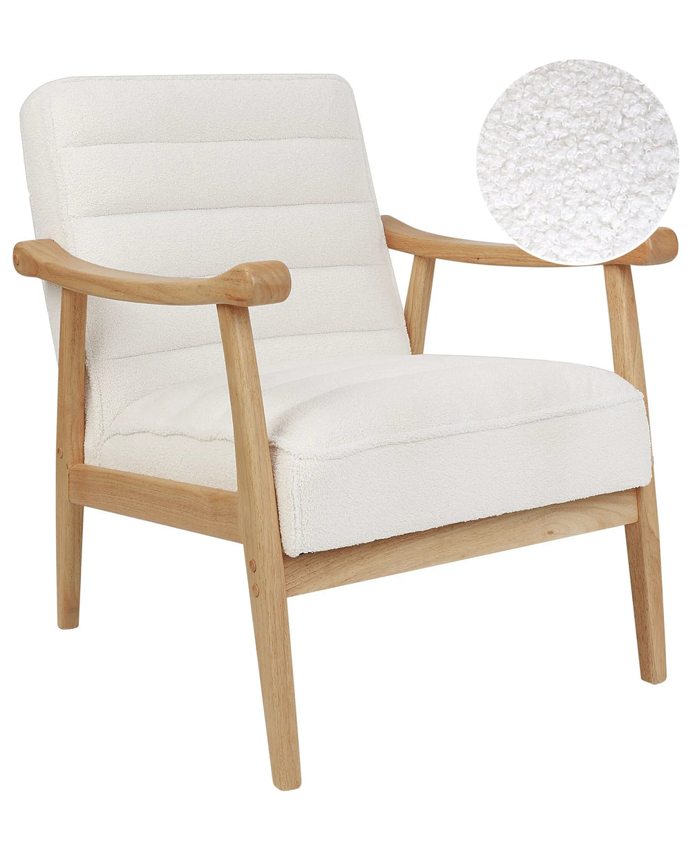 White armchair with wooden frame on a white background
