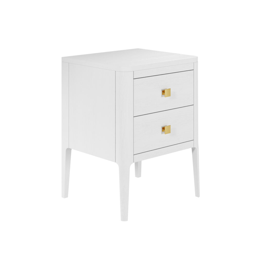 D.I. Designs Abberley White Oak Wood & Gold Bedside Table | 2 Drawers
