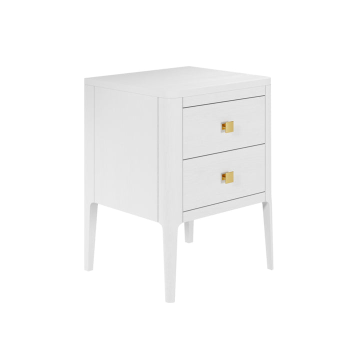 D.I. Designs Abberley White Oak Wood & Gold Bedside Table | 2 Drawers