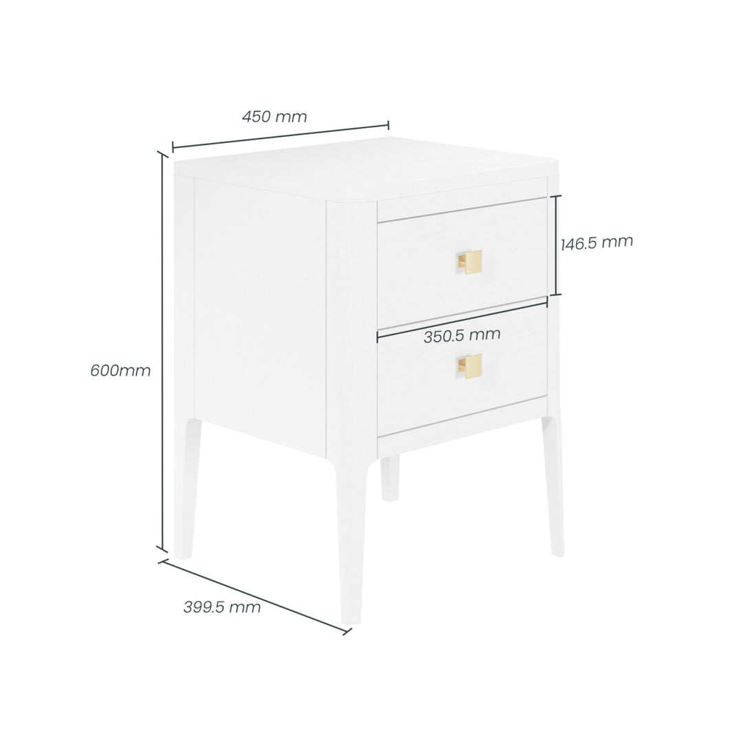 D.I. Designs Abberley White Oak Wood & Gold Bedside Table | 2 Drawers