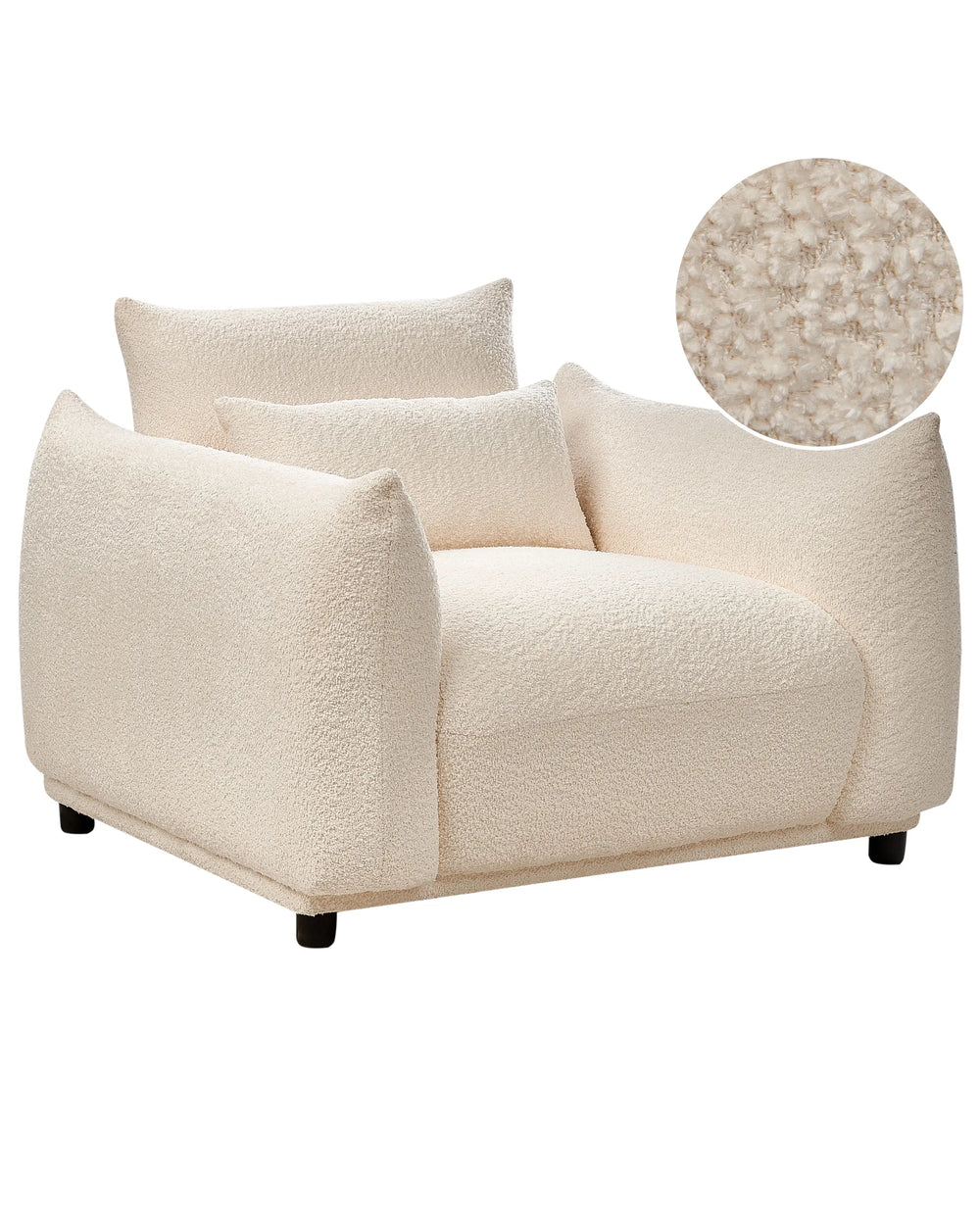 Beige sofa with a close-up of the fabric texture on a white background