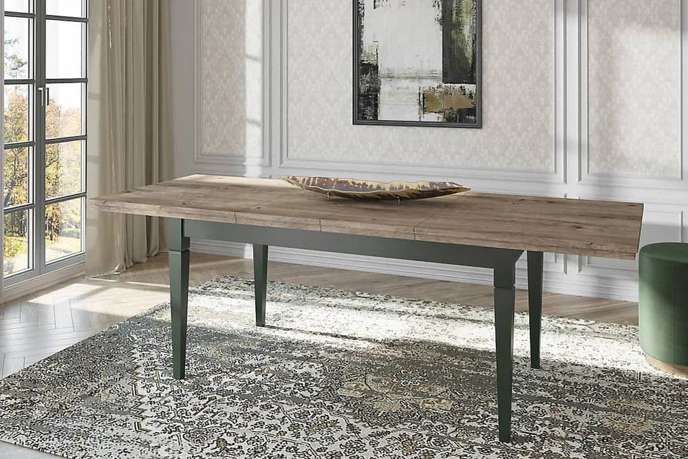 Evora 92 Extendable Dining Table W160-240cm H79cm D90cm - Green & Oak Lefkas, Versatile Seating