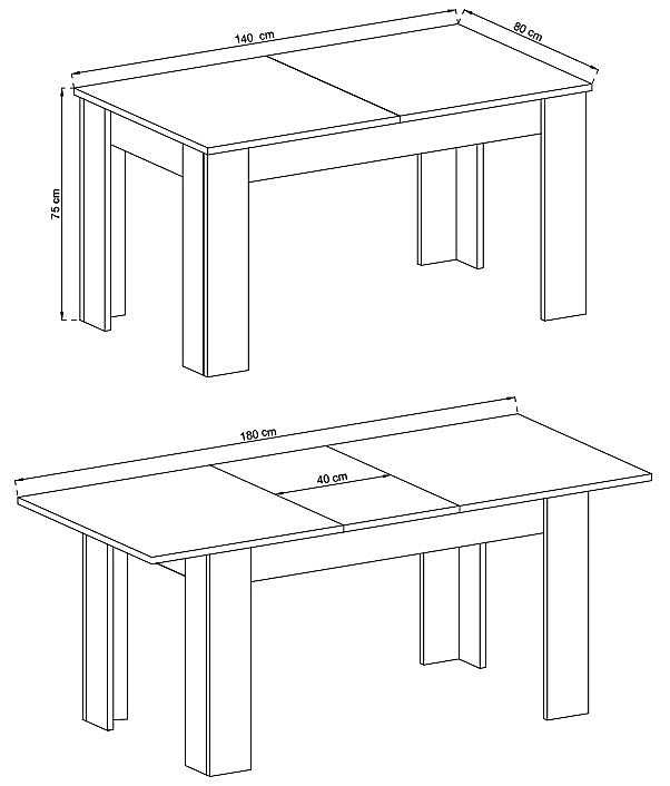 Elegant Sky Extending Dining Table H75cm W140-180cm D80cm in Riviera Oak