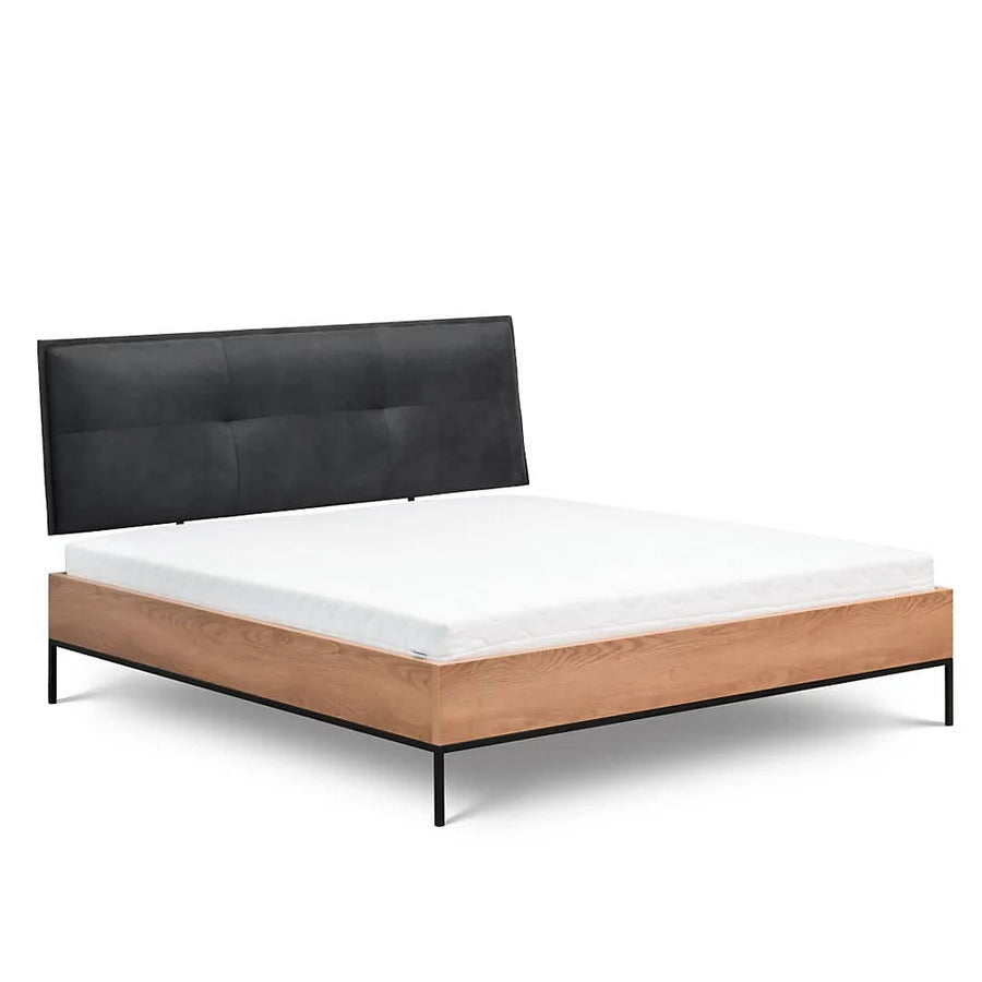 Spacious Loft Caramel Bed Frame H112cm W187cm D215cm with Comfortable Upholstered Headboard and Industrial Metal Legs