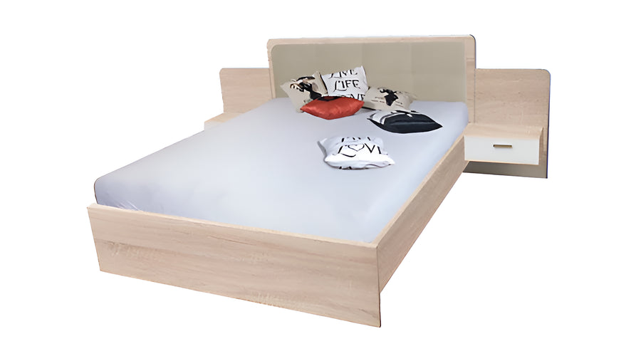 Effect Bed in Oak Sonoma - H101cm D208cm W275cm with Bedsides, Warm and Organised