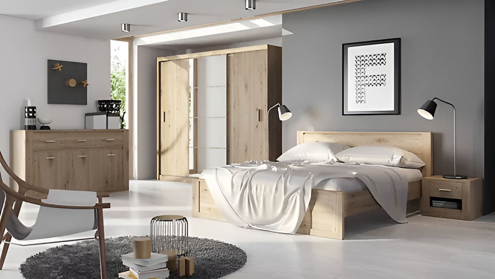 Idea 08 Contemporary UK Queen EU King Size Bed Oak Effect (H)80cm (W)170cm (L)212cm