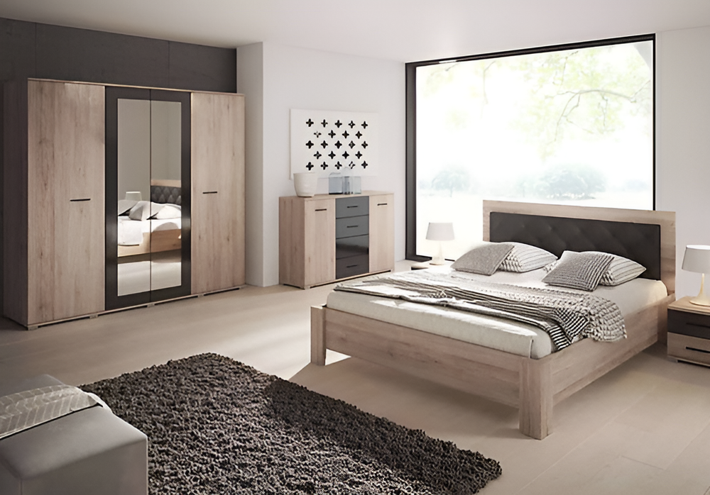 Elegant Bari Bed Frame (169cm x 100cm x 206cm) in Oak San Remo & Black