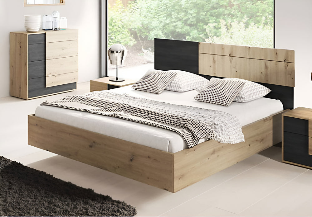 Elegant Bafra EU King Bed (170cm x 100cm x 205cm) in Oak Artisan & Norwegian Pine