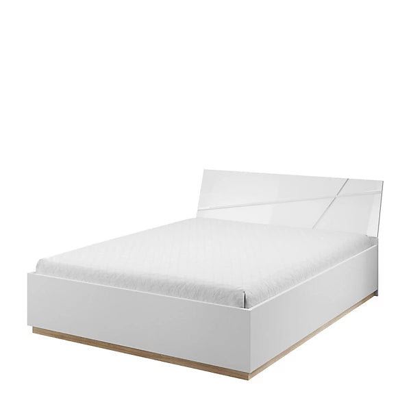 Modern Futura Ottoman Bed in White Gloss & Oak Riviera (W167cm x H89cm x D219cm) - EU King Size with Under-Bed Storage