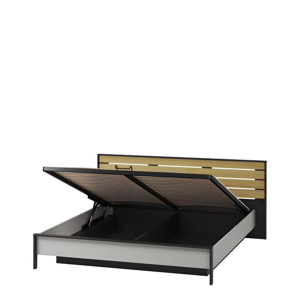 Gris Stylish Ottoman Bed EU Super King Size (180x200cm) with Spacious Underbed Storage and LED Lighting