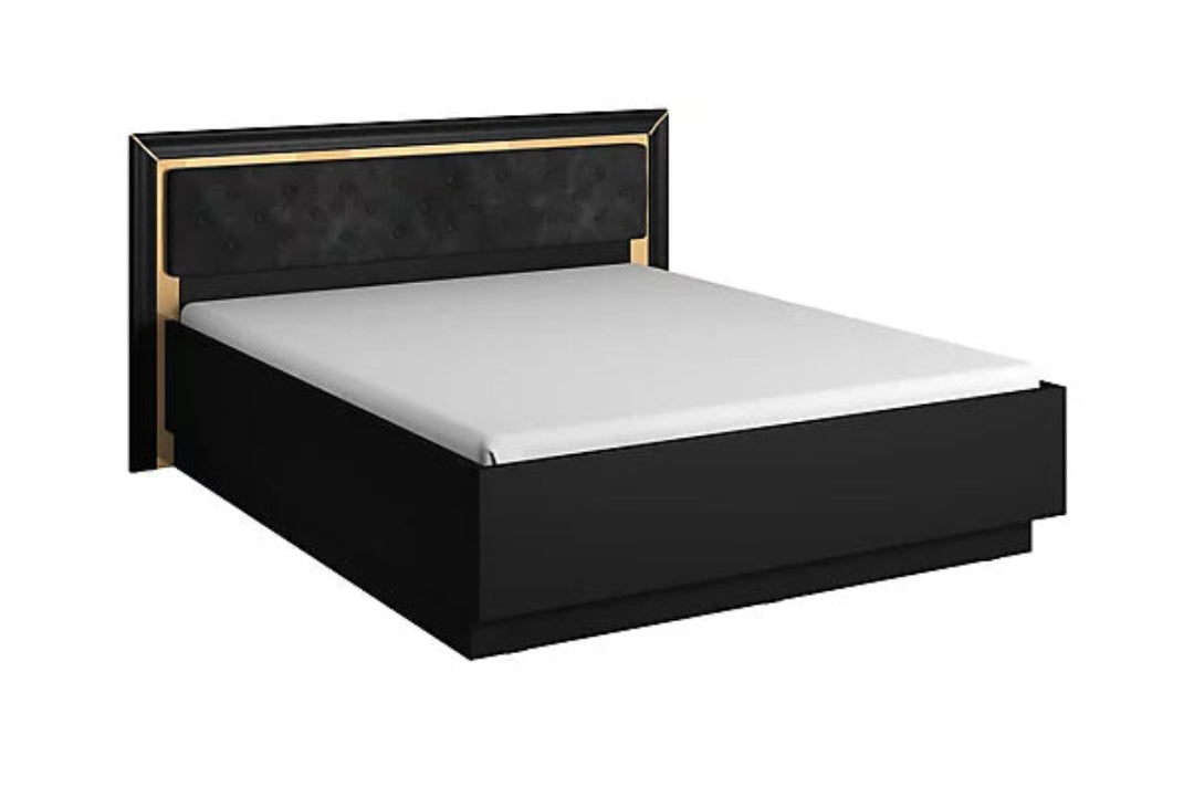 Chic Arno Bed Frame EU King in Black & Gold Trimming - Contemporary Luxury W188cm H100cm D205cm