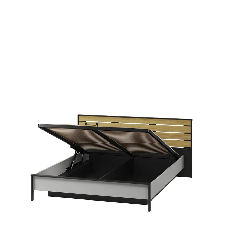 Gris Ottoman Bed EU King Size 160x200cm with Spacious Underbed Storage and LED Lighting