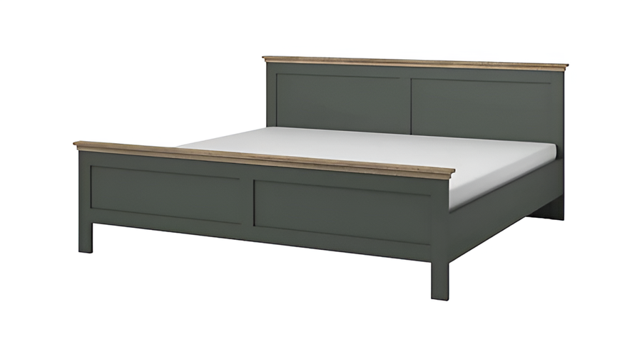 Evora 31 EU King Size Bed Frame W171cm H89cm D211cm - Green & Oak Lefkas, Stylish Two-Tone Bed