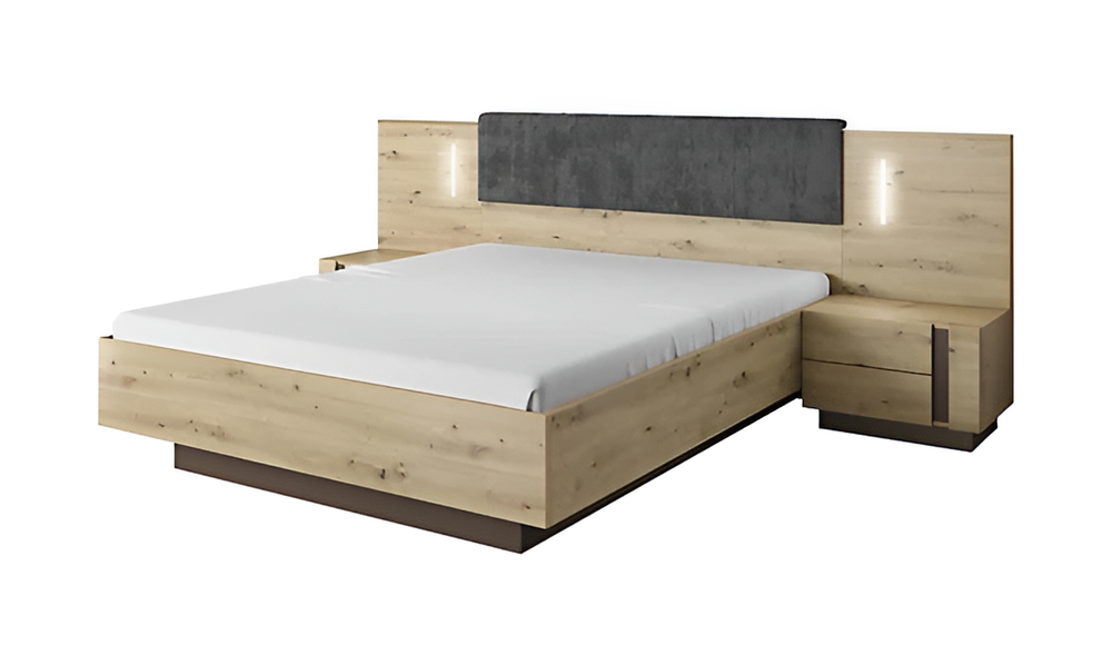 Arco Contemporary Bed Frame EU King Size Graphite and Artisan Oak Effect