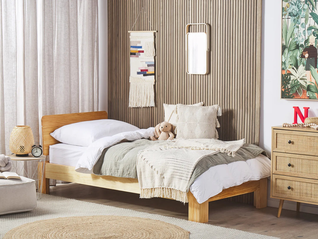 Bed Pine Wood Malyna 90 x 200 cm (EU Single) Light Brown