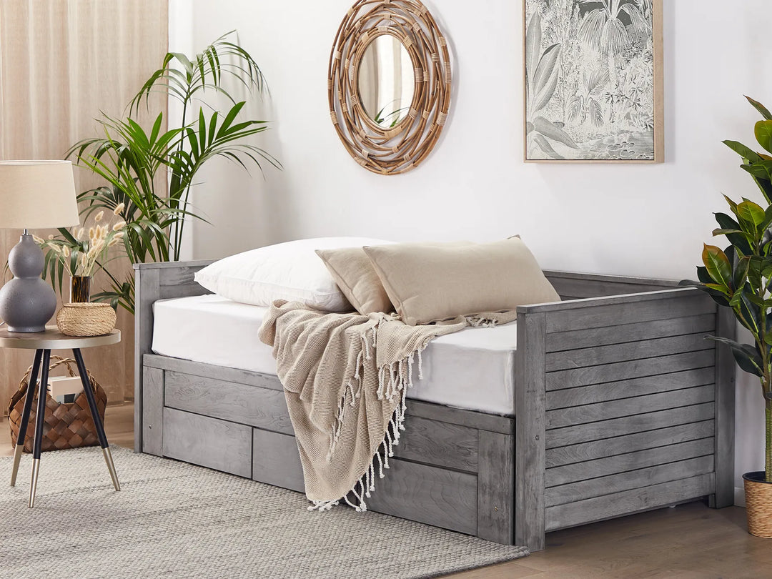 Bed with Storage Drawers Wood 90 x 200 cm Grey Codmar