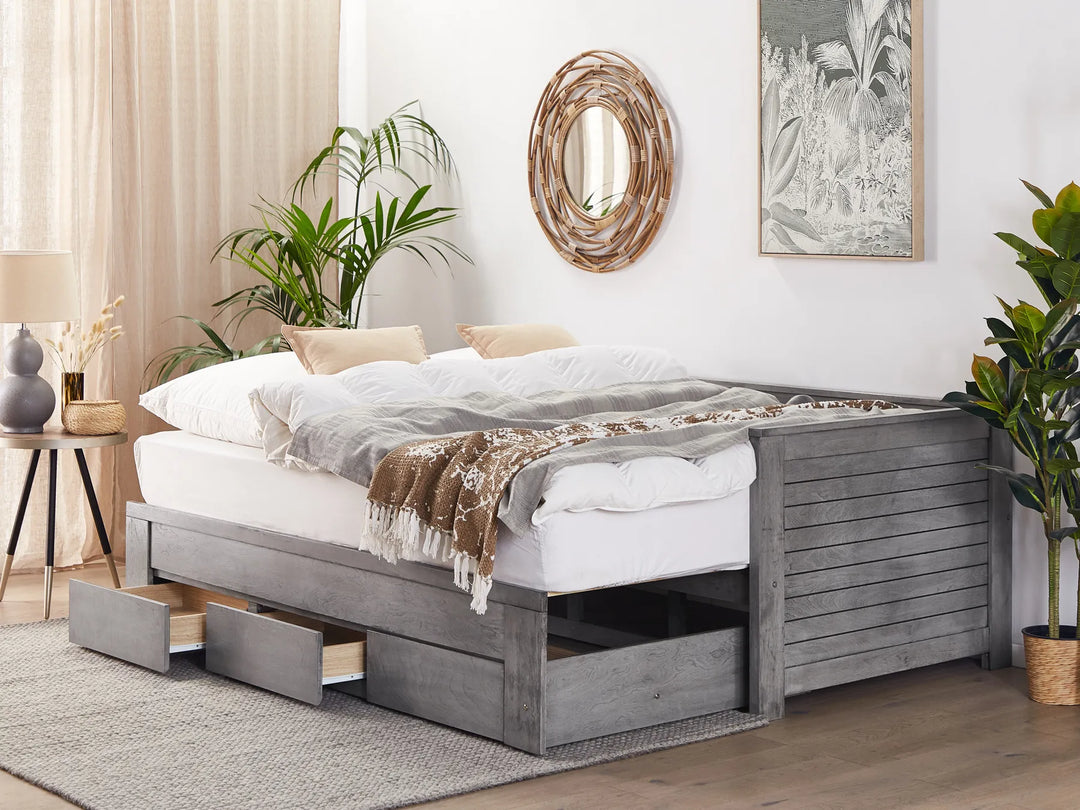 Bed with Storage Drawers Wood 90 x 200 cm Grey Codmar