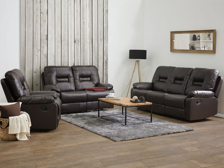 Bergen 2 Seater Faux Leather Manual Recliner Sofa Brown