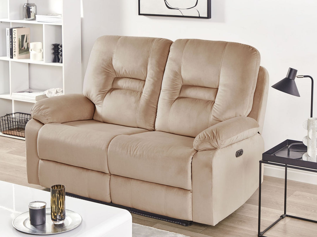 Bergen 2 Seater Velvet LED Electric Recliner Sofa with USB Port Beige