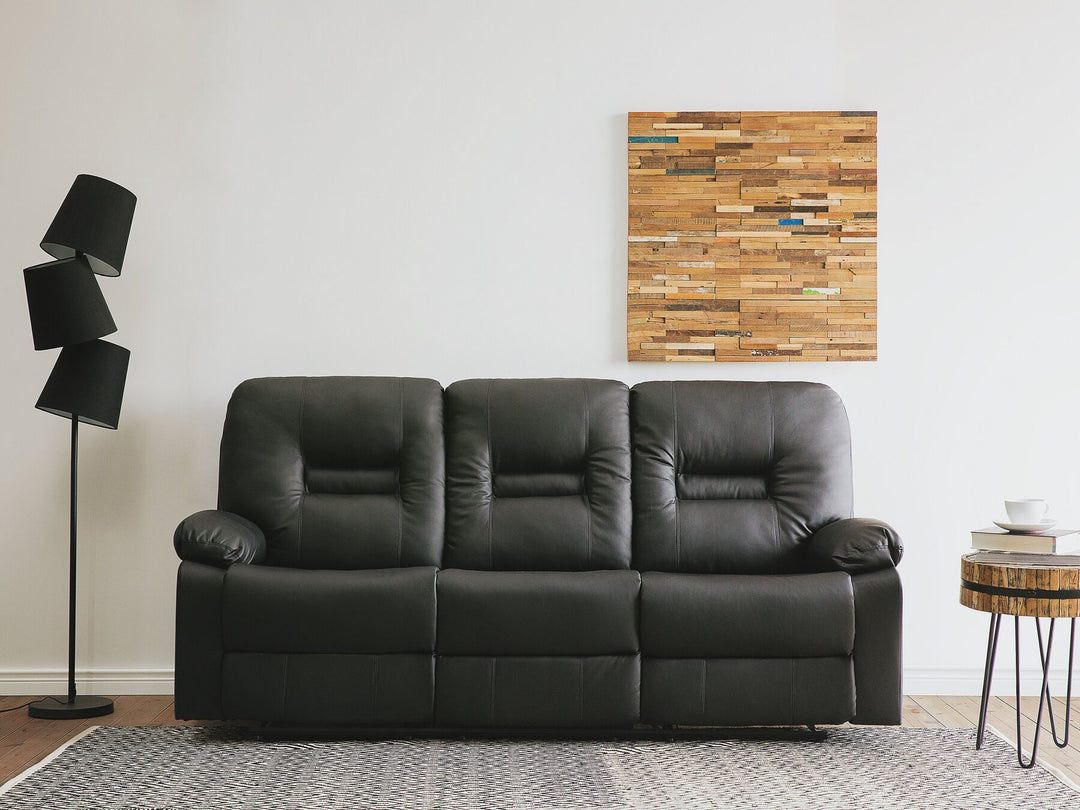 Bergen 3 Seater Faux Leather Manual Recliner Sofa Black