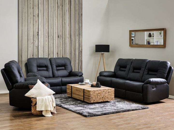 Bergen 3 Seater Faux Leather Manual Recliner Sofa Black