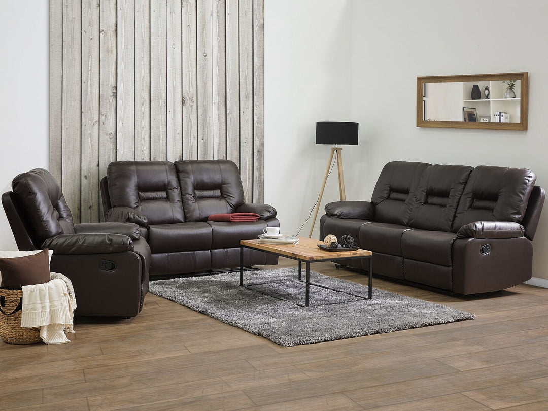 Bergen 3 Seater Faux Leather Manual Recliner Sofa Brown