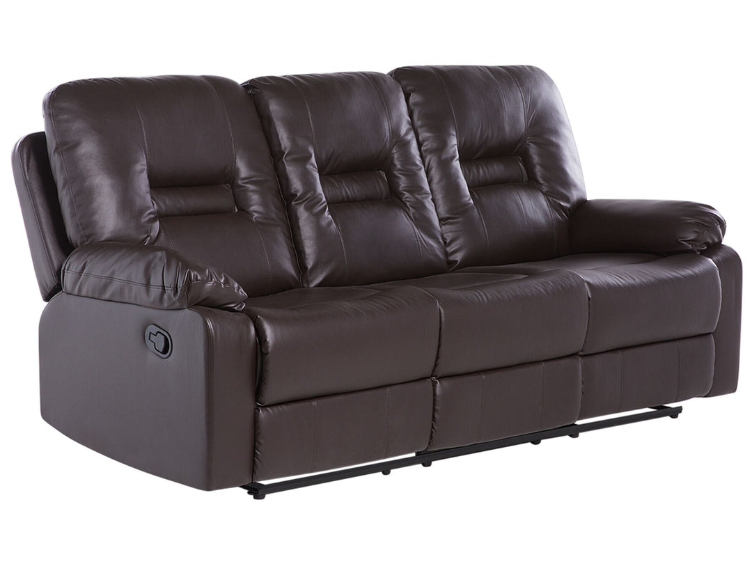 Bergen 3 Seater Faux Leather Manual Recliner Sofa Brown