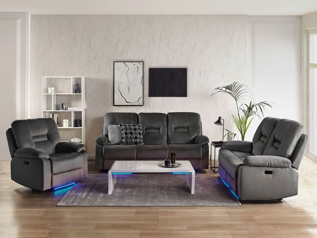 Bergen 3 Seater Velvet LED Electric Recliner Sofa with USB Port Grey