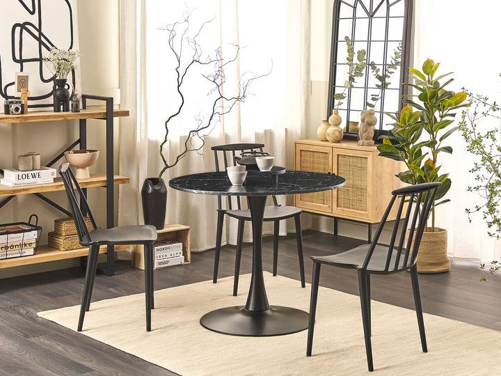 Boca Round Dining Table ⌀ 90 cm Marble Effect Black