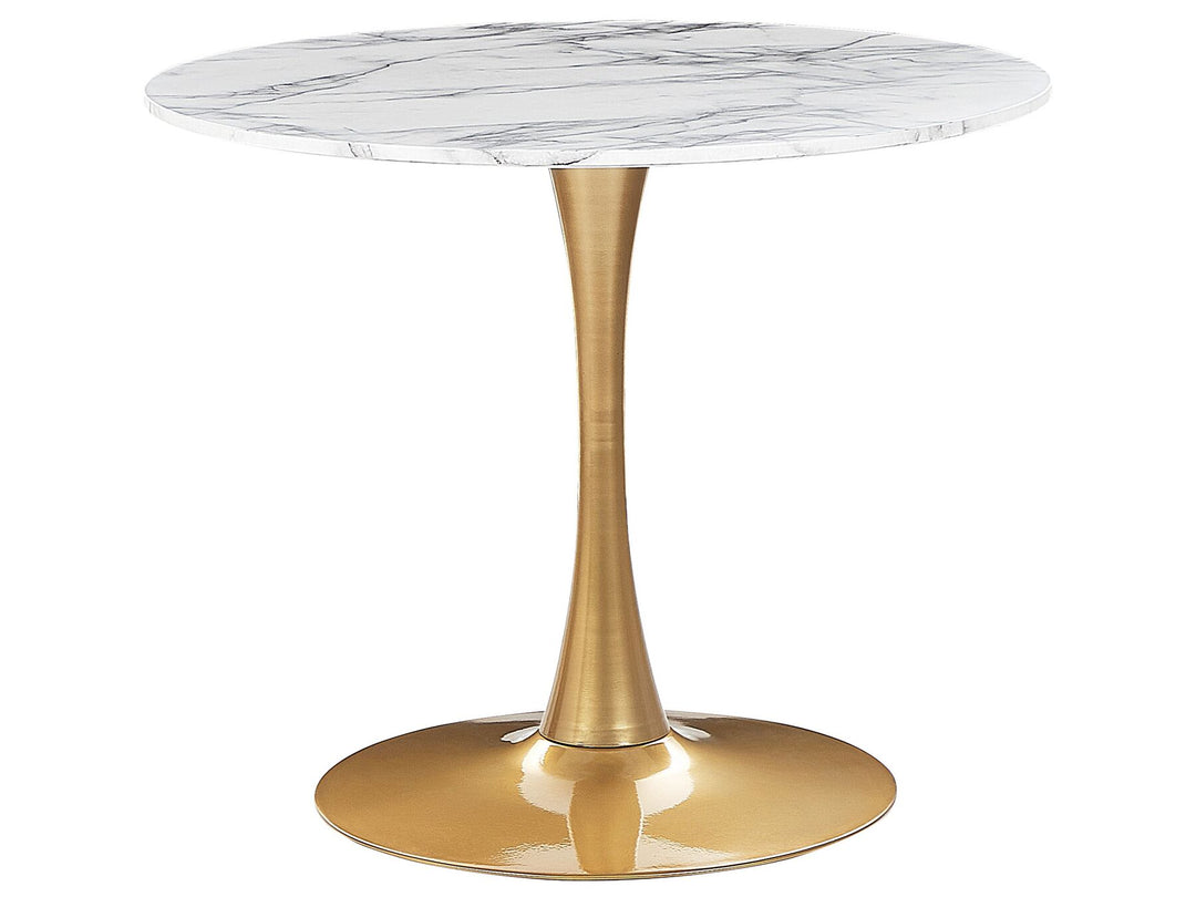 Boca Round Dining Table ⌀ 90 cm Marble Effect White with Gold