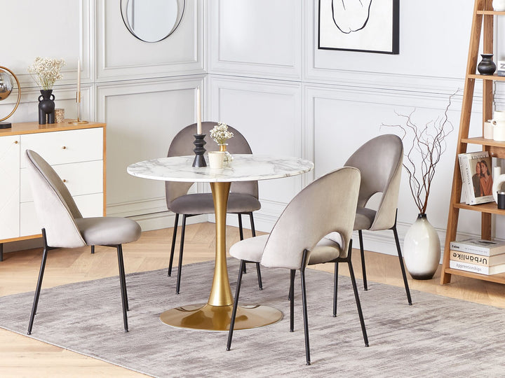 Boca Round Dining Table ⌀ 90 cm Marble Effect White with Gold