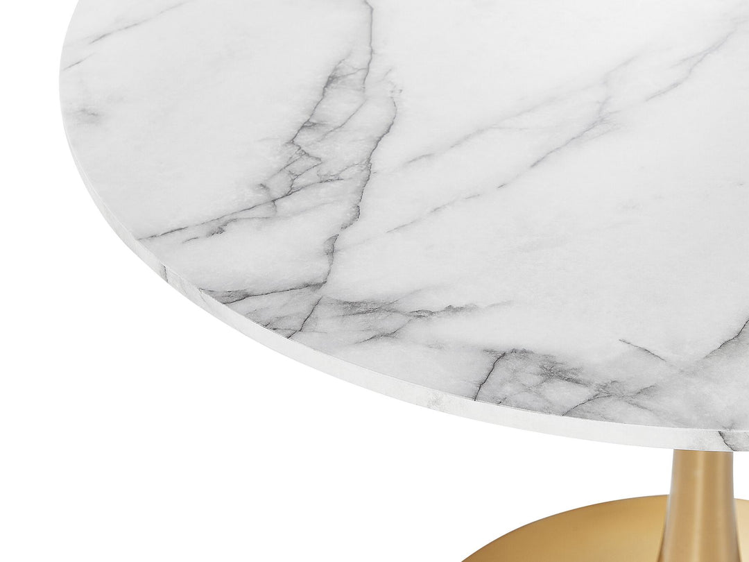 Flovilla Round Dining Table ⌀ 90 cm Marble Effect White with Gold