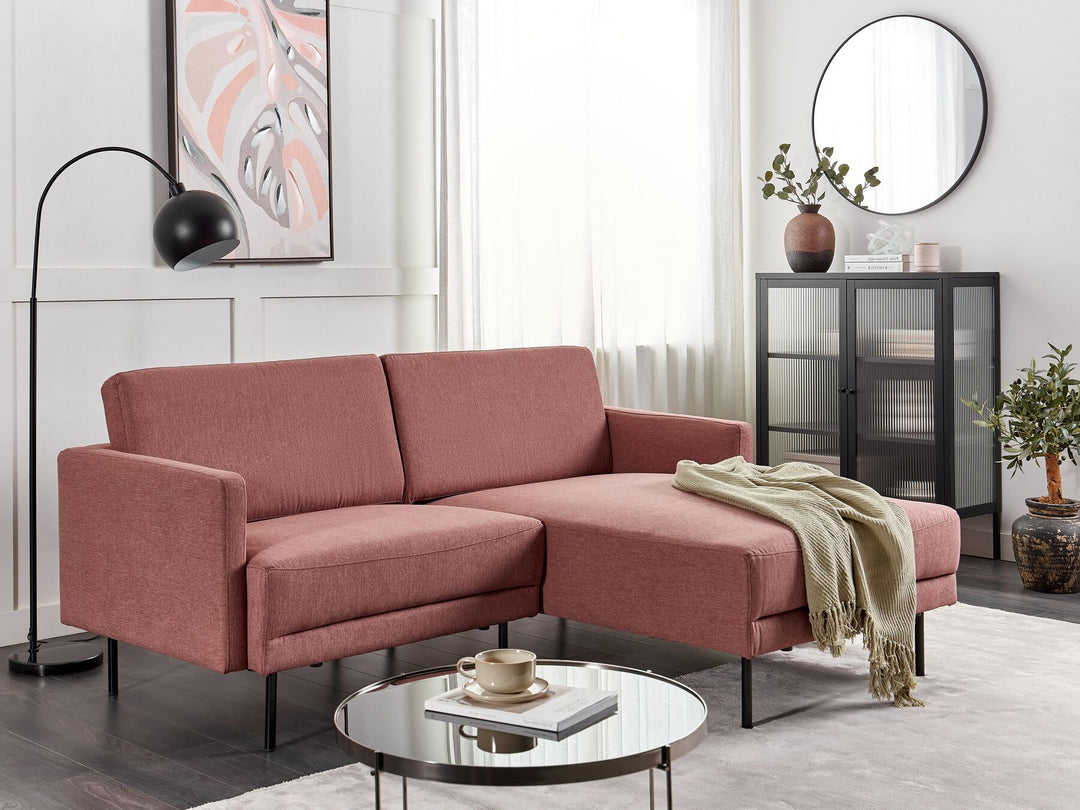 Breda Left Hand 2 Seater Fabric Corner Sofa Pink Brown