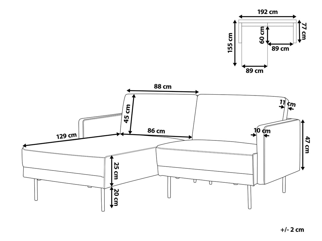 Breda Right Hand 2 Seater Fabric Corner Sofa Beige