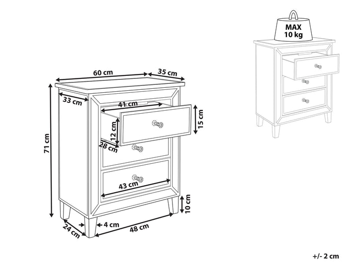 Essie 3 Drawer Mirrored Chest Silver