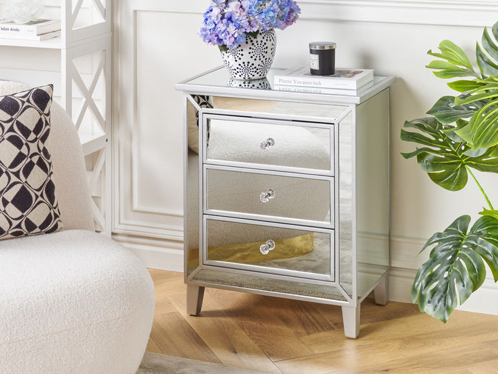 Breves 3 Drawer Mirrored Chest Silver