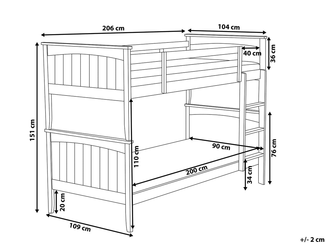 Bunk Bed Pine Wood  90 x 200 cm (EU Single) White Dorado