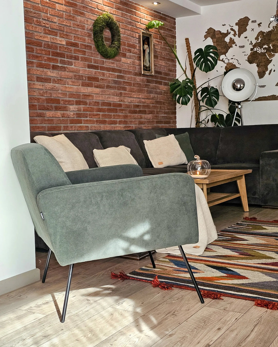 Armchair Corduroy Dark Green Walthill