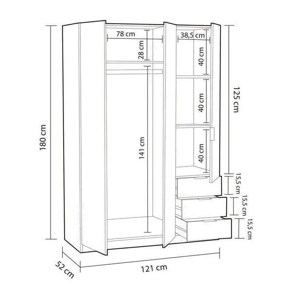 Mijah White 3-Door Triple Drawer Wardrobe