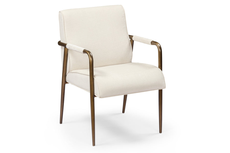 White armchair with bronze legs on a white background