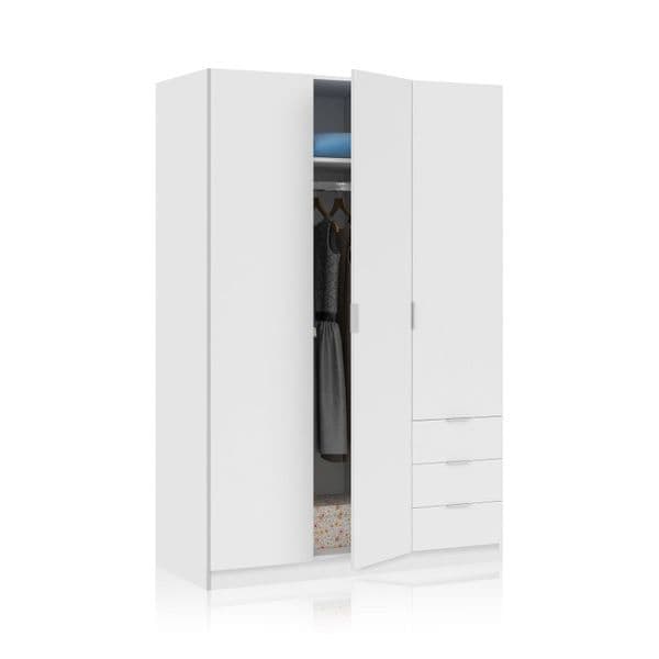 White wardrobe with open doors on a white background
