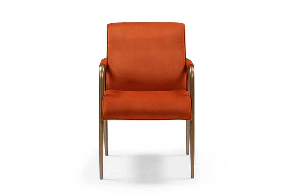Orange chair with wooden frame on a white background