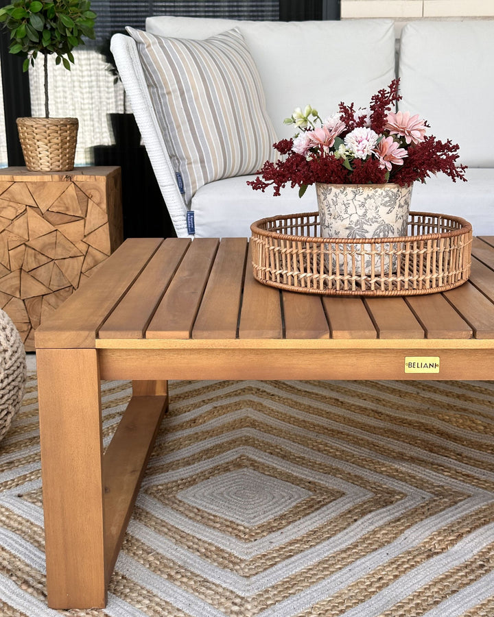 Timor Garden Coffee Table 90 cm 75 cm Certified Acacia Wood Light Brown