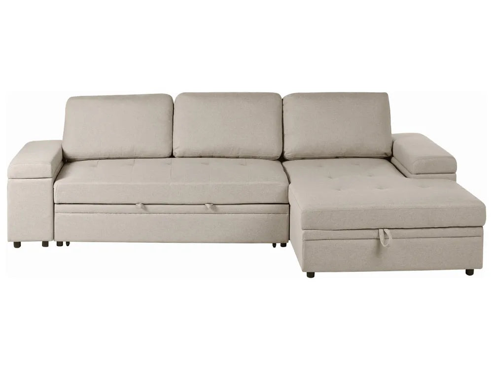 Corner Sofa Bed 3 Seater HRISEY Faux Linen Beige Left Hand