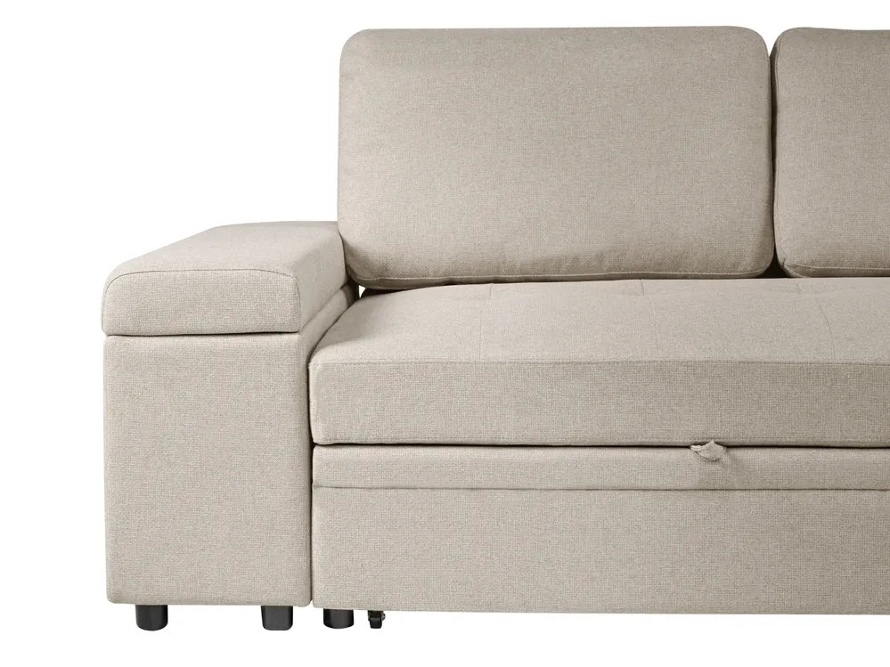 Corner Sofa Bed 3 Seater Faux Linen Beige Left Hand Standridge